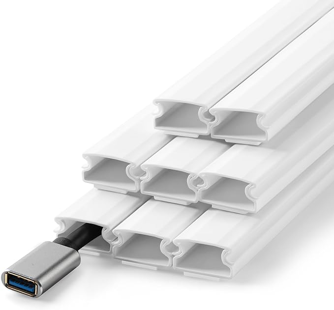 136in Cord Hider for Wall Mount TV, White Wire Covers for 1 Mini Cords, YCLYC 8Pack Cable Hider Kit, Paintable Power Wall Cord Cover, Wire Hiders for TV on Wall Cable Raceway - L17in W0.6in H0.36in