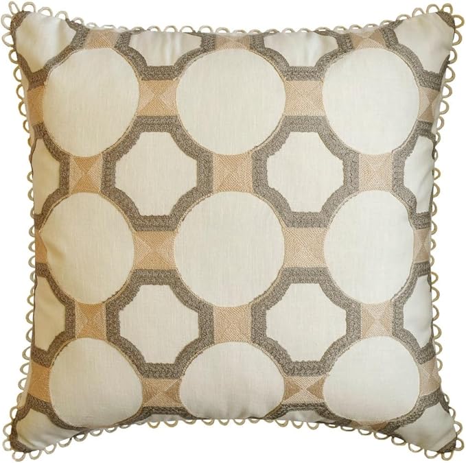 The HomeCentric King/Queen/Twin White, Beige & Grey Decorative Queen 74"x18" Bed Runner with One Pillow Cover, Embroidered, Bouclet & Lace Bed Scarf on Cotton Fabric - Threaded Geometry