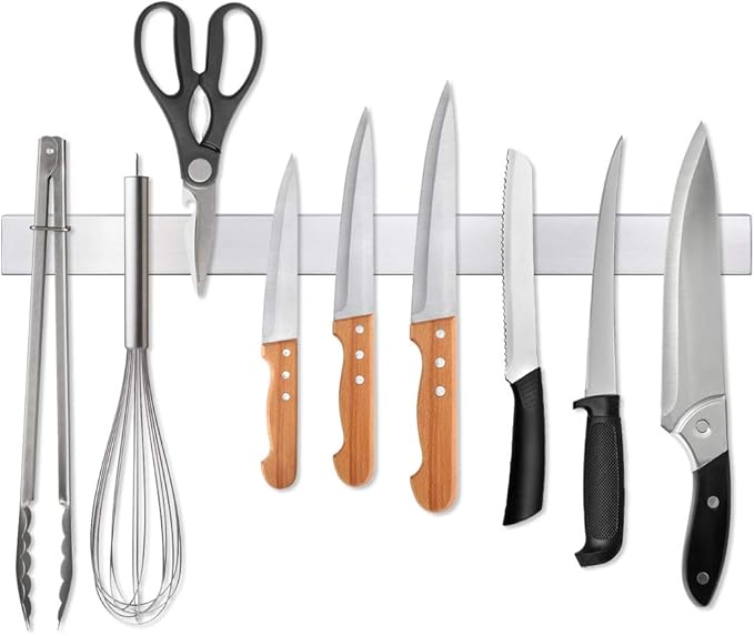 Ninonly 16 Inch Magnetic Knife Strip, Premium Stainless Steel Wall Mounted Kitchen Knives Bar,Space-Saving Powerful No Drilling Magnetic Knife Rack for Home Kitchen Utensil Holder & Tool Holder