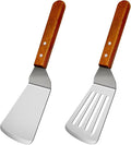 KLAQQED 2Pcs Metal Spatulas Set, Metal Spatula for Cast Iron Skillet, Cooking Utensils Fish Egg Grill Spatula Stainless Steel Slotted Spatula, Wok Flat Top Small Metal Spatula Turner with Wood Handle