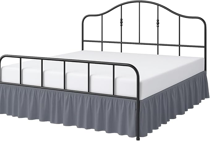 Cottington Lane Ruffled Bed Skirt Queen Size with Split Corner, Brushed Microfiber Hotel Quality Dark Grey Dust Ruffle, 21 Inch Drop Gathered Bedskirt, Soft and Stylish, Shrinkage and Fade Resistant