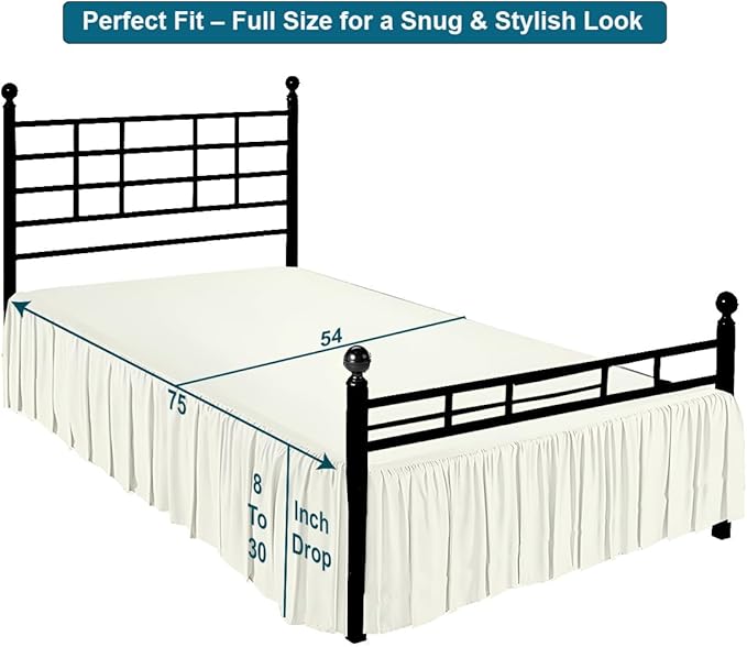 Shreem Linen Ruffled Bed Skirt with Split Corners, Gathered Style, 100% Microfiber, 12-Inch Drop, Dust Ruffle Bedskirt with Platform, Full-XXL, Ivory