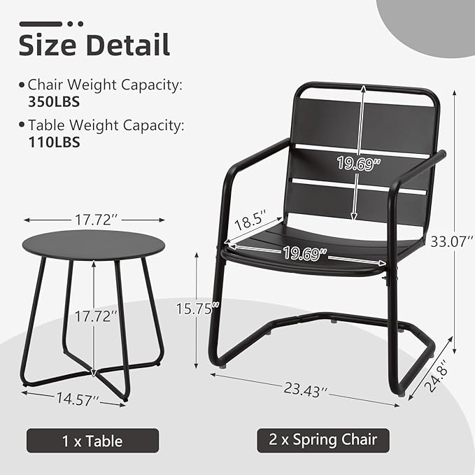 MELLCOM 3 Piece Patio Set, Small Patio Furniture Set