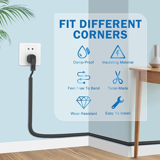 UOMTFAI Wall Cord Hider 39 Inch - Self-Adhesive Wire Cover Raceway for Walls, Flexible PVC Cable Concealer for Home and Office, W0.59 H0.39in - Black