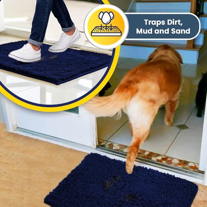 Muddy Mat® Shown on TV – Super Absorbent Door Mat Indoor, Microfiber Quick Dry Chenille Entryway Rug, Non-Slip Front Door Mat, Indoor Mats for Entryway, Machine Washable Pet Rug, Navy Blue 36"x60"