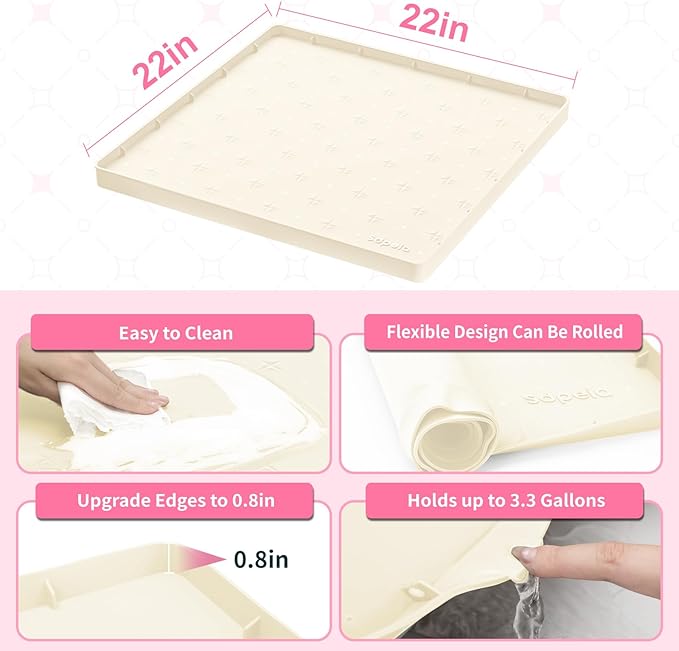 Sdpeia Under Sink Mat 22"×22" Waterproof Silicone Cabinet Liner & Sink Protector for Kitchen & Bathroom, Multi-Purpose Organizers Tray for Pets, Laundry, Cat Litter Mat