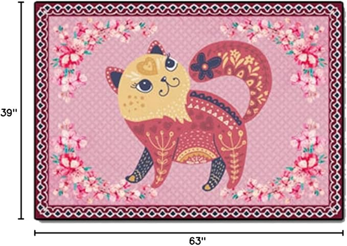 Cartoon Animal Pattern Area Rug Cute Cat Luxury Floral Decor for Carpet Farmhouse Bedroom Living Room Rugs Bathroom Kitchen Runner Mat Indoor Outdoor Non Slip Doormat 3.2' X 5.2'