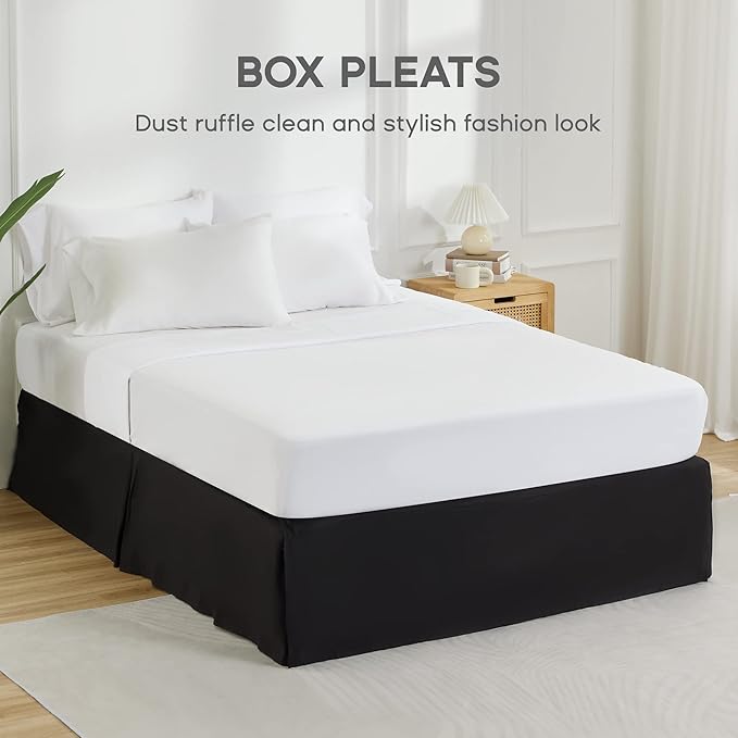 SONIVE King Bed Skirt,Premium Solid with Pleated Dust Ruffle 15-Inch Drop Easy to Put in Shrink Free and Fade Resistant Black