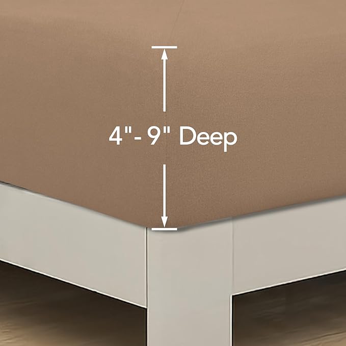 PureFit Stretchy Box Spring Cover Queen - Elastic Fitted Box Spring Wrap Around 4 Sides, Wrinkle & Fading Resistant Fits Queen Size Beds, Camel