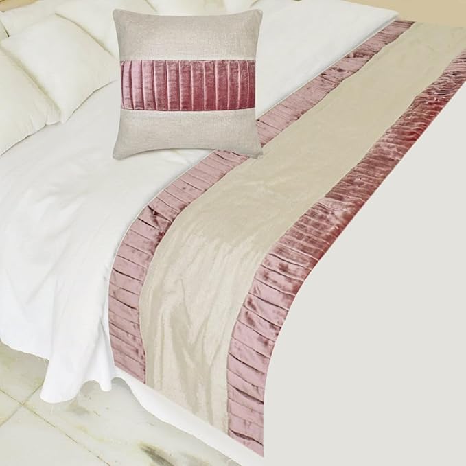 The HomeCentric King/Queen/Twin Purple Luxury CA King 86"x18" Bed Runner with One Pillow Cover, Patchwork, Pintucks Bed Scarf on Velvet Fabric - Layer by Layer