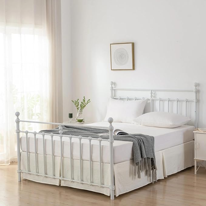 Full Bed Skirt - Bed Skirts 16 Inch Drop with Split Corners, Ivory Pleated Waffle Weave Bed Skirt, Tailored Dust Easy Fit, Machine Washable (16" Full)