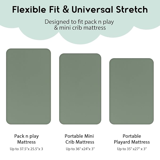 Yoofoss Pack and Play Sheets Fitted, Mini Crib Sheets 2-Pack for Pack N Play Mattress, Stretchy Playard Sheet, Soft and Breathable Gray-Green+Fox
