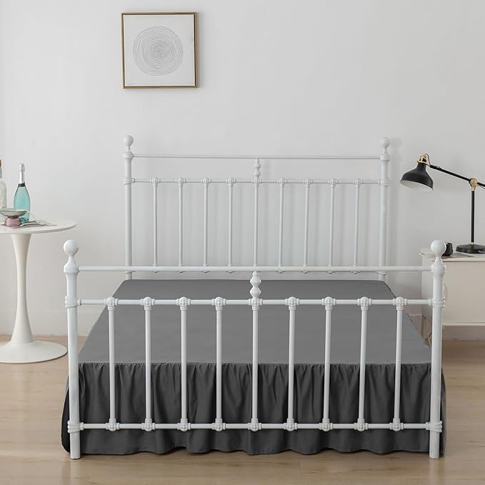 Bed Skirt Full Size Ruffled Bed Skirts with Split Corners, 12 Inch Drop Dust Ruffle Bed Skirt with Platform, Dark Grey, 12" Full