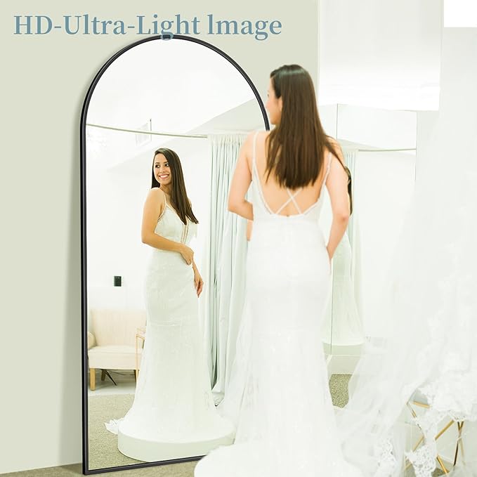 Full Length Mirror with Stand, 76"x34" Arched Full Body Mirror, Large Stand Up Mirrors, Aluminum Frame Floor Standing Mirrors, Freestanding Hanging Leaning Mounted for Bedroom Living Room, Black