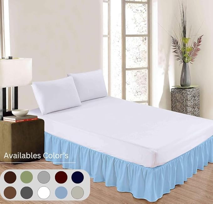 Ruffle Bed Skirt with Split Corners, Microfiber Dust Ruffled for a Perfectly Tailored Bedding Ensemble, Wrinkle and Fade Free, Easy Fit, Twin Size 15 Inch Drop, Light Blue