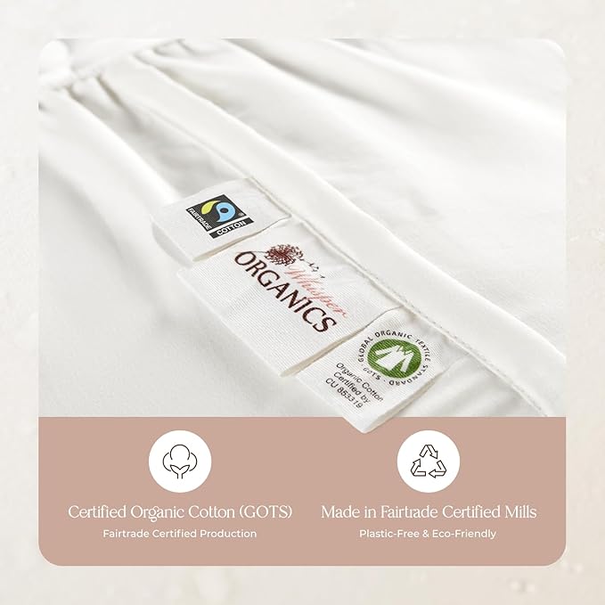 100% Cotton Organic Mattress Pad - Breathable & Cooling Mattress Protector Twin Size - Premium 300GSM Quilted and Noiseless Machine Washable Organic Mattress Protector (White, Twin)