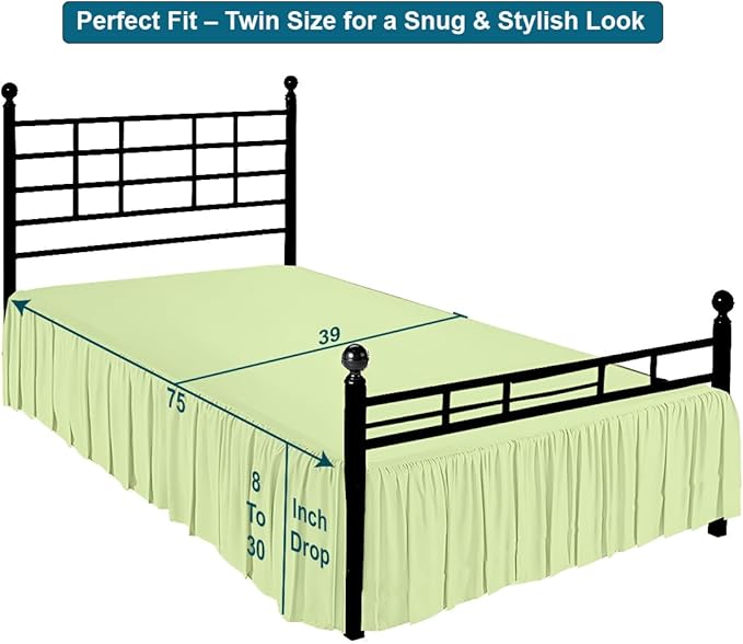 Shreem Linen Ruffled Bed Skirt with Split Corners, Gathered Style, 100% Microfiber, 12-Inch Drop, Dust Ruffle Bedskirt with Platform, Twin, Sage