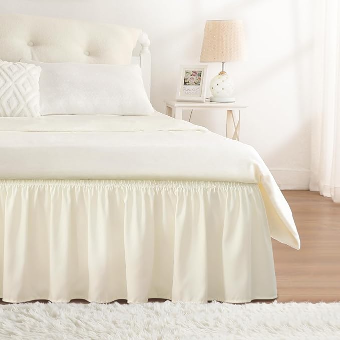 RIMELA Butter Yellow Bed Skirt King Size 15 Inch Drop, Elastic Bed Skirting for Bed Base and Frame, Lightweight Wrap Around Adjustable Bedskirt, Bedding Dust Ruffle Easy to Install