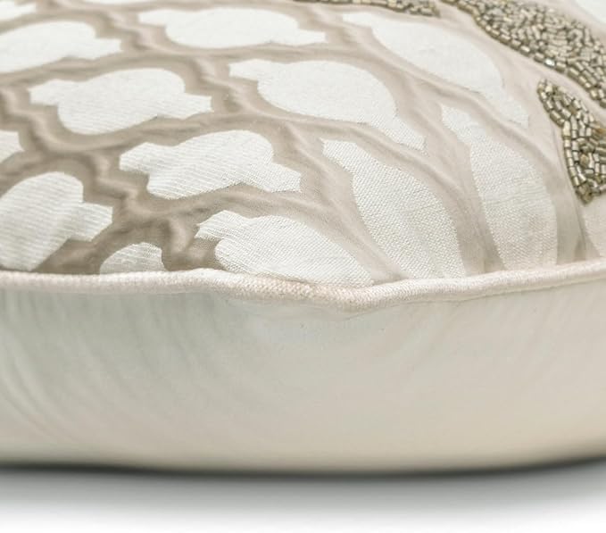 The HomeCentric King/Queen/Twin Ivory Decorative Queen 74"x18" Bed Runner Without Pillow Cover, Bead Hand Embroidery Bed Scarf on Jacquard Fabric - Priscilla Dazzle