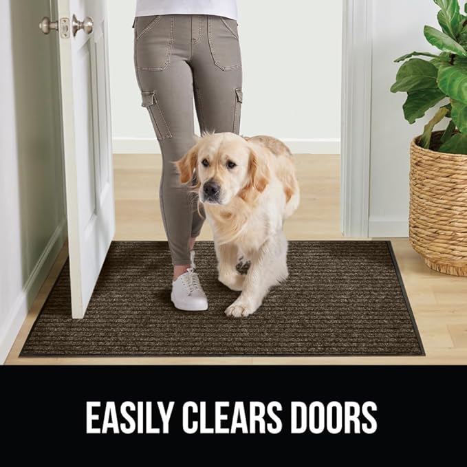 GORILLA GRIP Waterproof Traffic Guard Door Mat, 2 Pack Heavy Duty Entryway Mats, Strong Rubber Back Commercial Utility Rugs for Office Hallway, Garage Floor and Home, Low Profile Carpet, 29x17, Brown