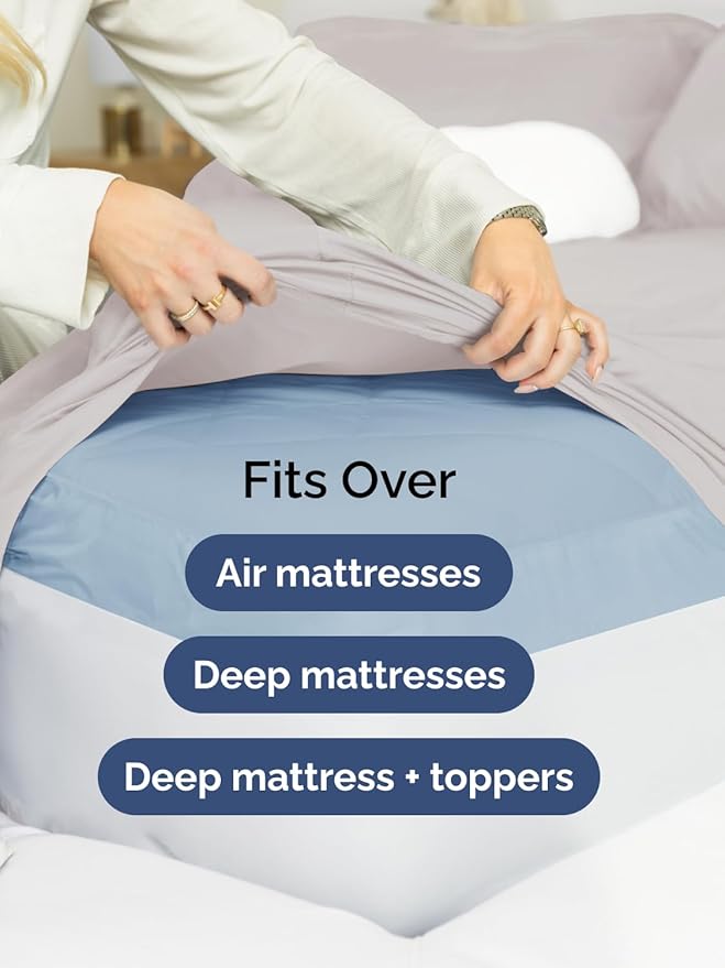 Extra Deep King Fitted Sheet - Hotel Luxury Single Fitted Sheet Only - Easily Fits 18 inch to 24 inch Mattress - Ultra Soft, Wrinkle & Fade Free w/Extra Deep Pockets - Breathable & Comfy - Light Grey