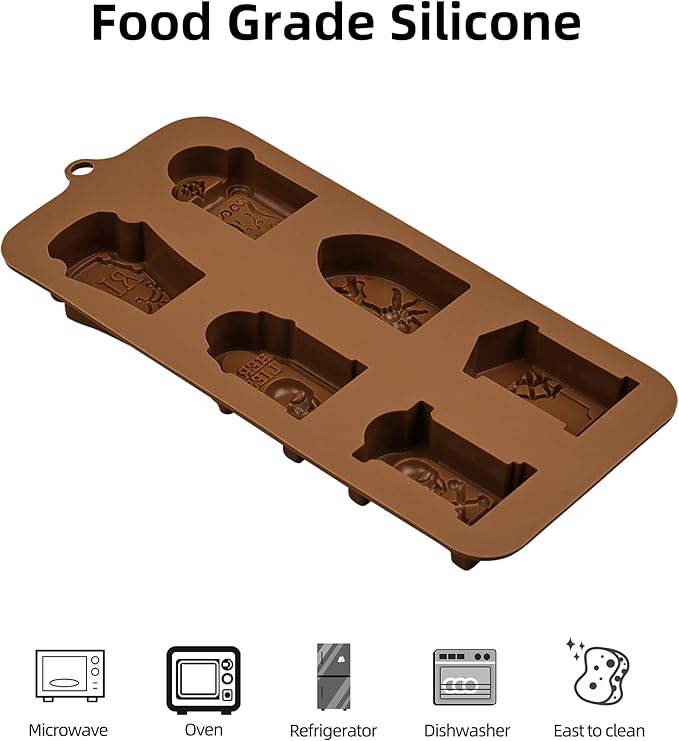 EDUEE Halloween Chocolate Molds RIP Gravestone Candy Mold 2 pcs Silicone Tombstone Ice Cube Mold (2 x 1.42 inch)