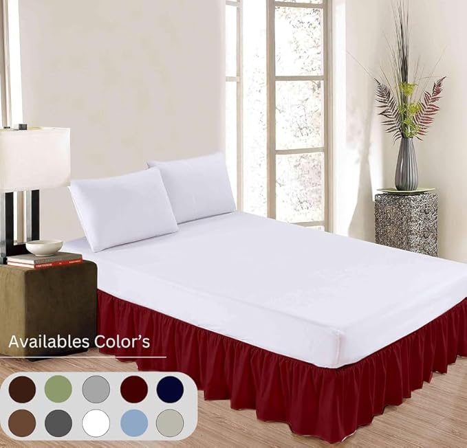 Ruffle Bed Skirt with Split Corners, Microfiber Dust Ruffled for a Perfectly Tailored Bedding Ensemble, Wrinkle and Fade Free, Easy Fit, King Size 15 Inch Drop, Burgundy