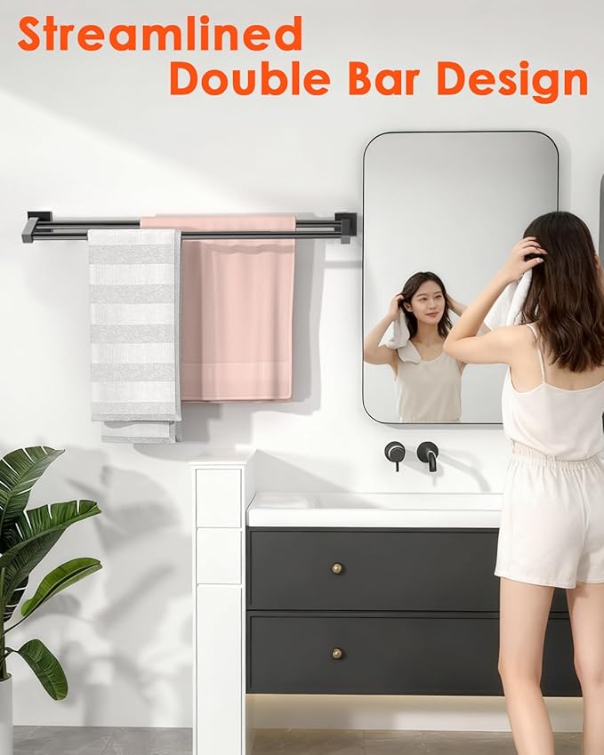 Alise Bath Double Towel Bars Towel Racks for Bathroom,32 Inch Wall Mount Towel Holder Heavy Duty SUS304 Stainless Steel Towel Hanger Towel Rail,Matte Black