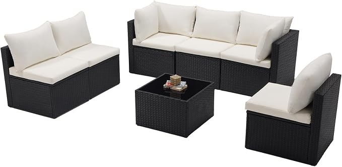 DUMOS 7 Piece Outdoor Patio Sectional Sofa, Modular Wicker Furniture Set