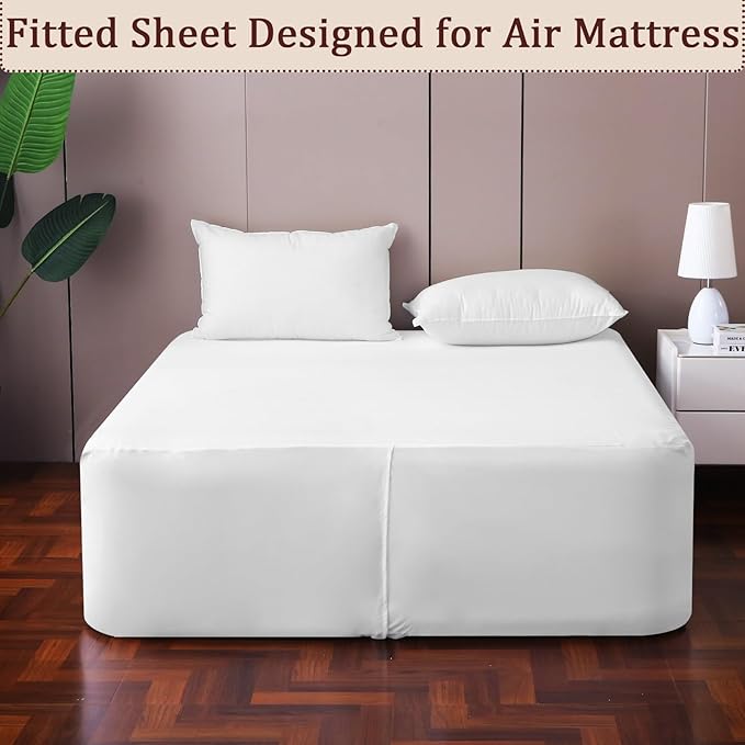 Twin Fitted Sheet for Air Mattress, with 18-24 Inch Extra Deep Pocket, Soft Breathable Air Bed Mattress Sheet Cover for Inflatable Bed, White