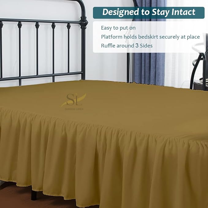Shreem Linen Ruffled Bed Skirt with Split Corners, Gathered Style, 100% Microfiber, 12-Inch Drop, Dust Ruffle Bedskirt with Platform, RV King, Taupe