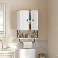 MAHANCRIS Bathroom Wall Cabinet with 2 Door and Adjustable Shelf, Medicine Cabinet with Towel Rack, 3-Tier Wall Mounted Storage Cabinet Over The Toilet for Bathroom Laundry Room, White and Natural