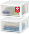 IRIS USA 30 Qt. Plastic Drawer Storage Organizer Stacking Drawers, 2-Pack, Stackable Unit with Sliding Drawer for Clothes Bedroom Kitchen Under Sink Pantry Craft Room Bathroom Dorm Office, White