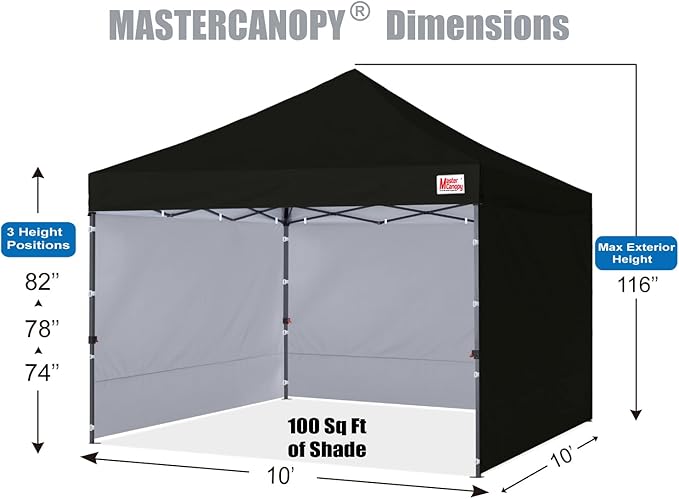 MASTERCANOPY Pop-up Canopy Tent with Sidewalls (10x10,Black)