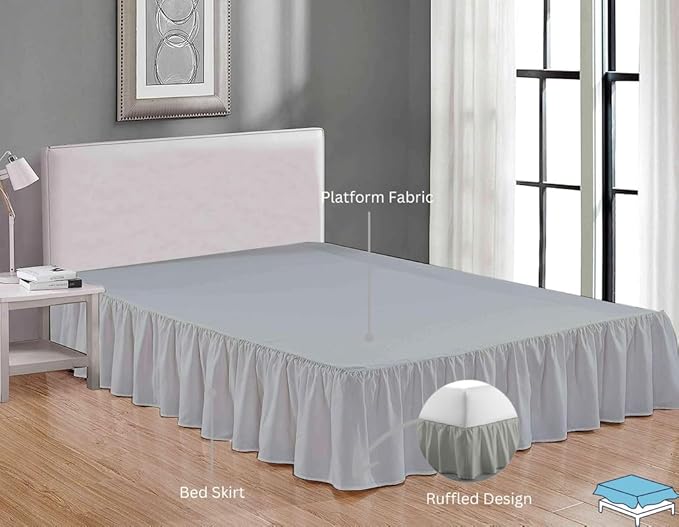 Ruffle Bed Skirt with Split Corners, Microfiber Dust Ruffled for a Perfectly Tailored Bedding Ensemble, Wrinkle and Fade Free, Easy Fit, King Size 21 Inch Drop, Light Grey