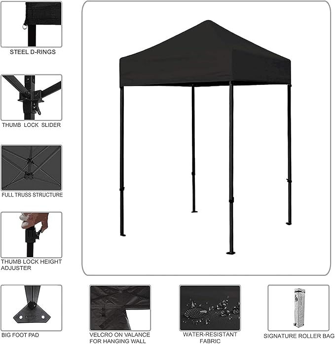 Eurmax USA 5x5ft Pop Up Canopy, Commercial Instant Tent for Outdoor Events, Patented No-Tip Rolling Storage Bag with 4 Sandbags, UV & Water Resistant, Heavy Duty Portable Shelter Gazebo,Blue