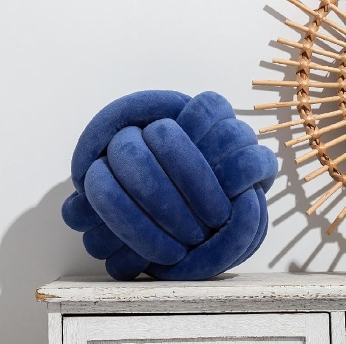 Decorative Throw Knot Pillow Ball for Home Chair Sofa Couch Bed Aesthetic Round Velvet Knotted Pillow Cushion (Royal Blue, 11 inches)
