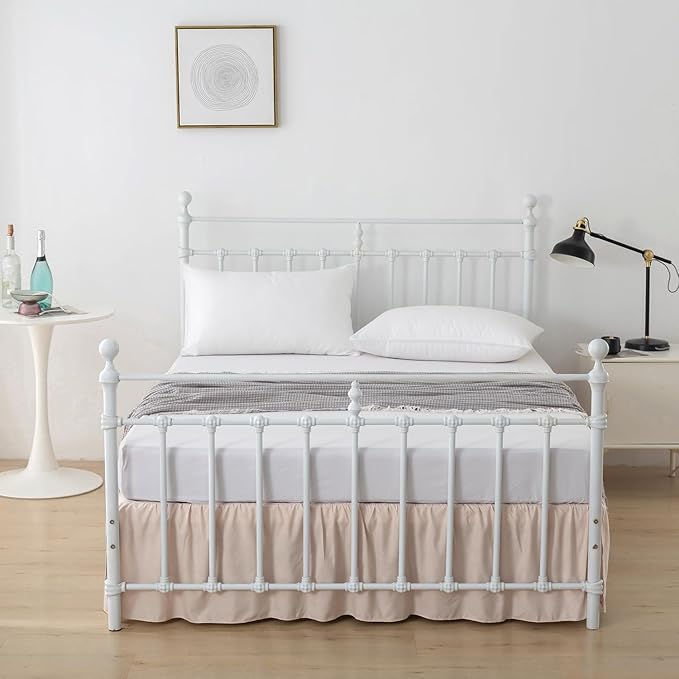 Bed Skirt Twin Size Ruffled Bed Skirts with Split Corners, 12 Inch Drop Dust Ruffle Bed Skirt with Platform, Cream, 12" Twin