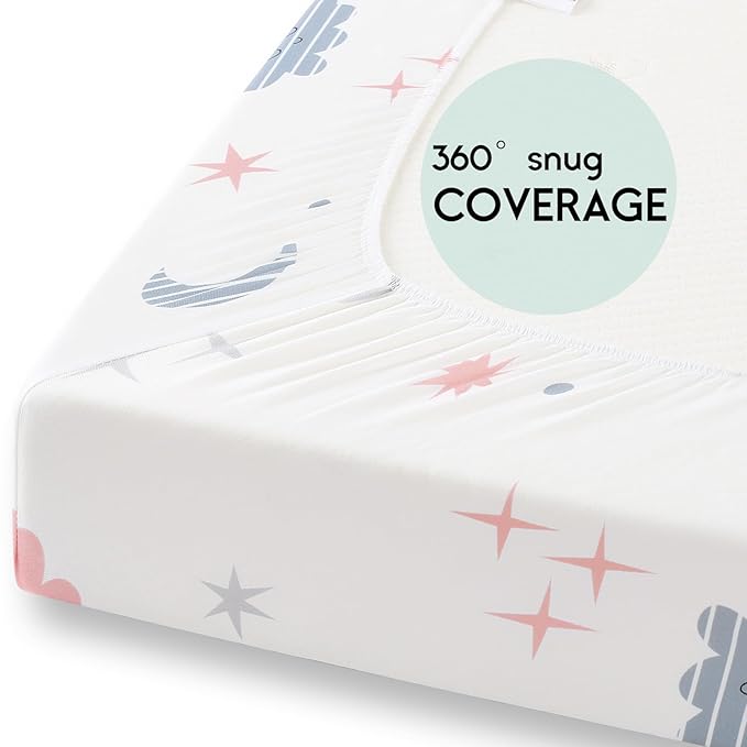 Yoofoss Pack and Play Sheets Fitted, Mini Crib Sheets 2-Pack for Pack N Play Mattress, Stretchy Playard Sheet, Soft and Breathable (Cloud)
