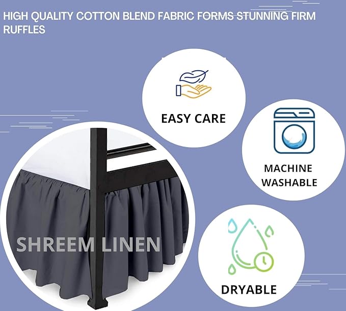 Shreem Linen Ruffled Bed Skirt with Split Corners, Gathered Style, 100% Microfiber, 30-Inch Drop, Dust Ruffle Bedskirt with Platform, Full-XL, Dark Grey