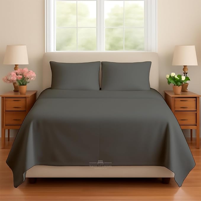Sleeper Sofa 4 Piece Bed Sheet Set Premium Quality 100% Cotton 500 Thread Count, Smooth & Super Soft Sateen Weave, Extra Soft Bed Sheets, Wrinkle Free, 8 Inch Deep Pocket (Queen, Dark Grey)