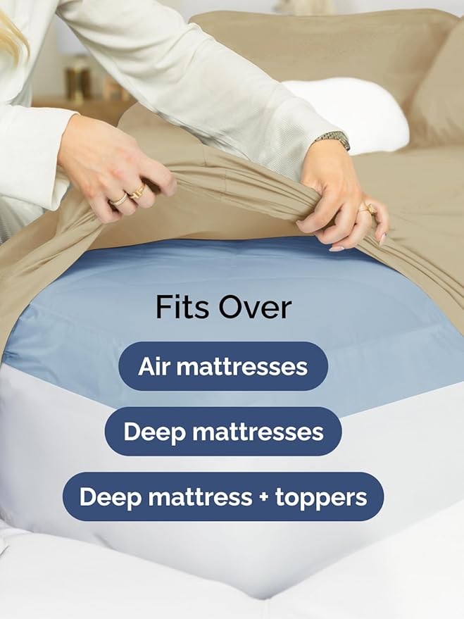 Extra Deep Full Fitted Sheet - Hotel Luxury Single Fitted Sheet Only - Easily Fits 18 inch to 24 inch Mattress - Ultra Soft, Wrinkle Free w/Extra Deep Pockets - Easy-Care, Breathable & Comfy - Beige