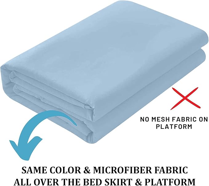 SKY BEDDINGS - Full Size Ruffled Bed Skirt with Split Corners - 16 Inch Drop Dust Ruffle Bed Skirt with Platform Three Sided Coverage - 100% Microfiber, Light Blue