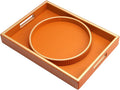 SANZIE Leather Tray Desktop Storage Organizer Premium Serving Tray Decorative Trays Valet Trays for Sundries Cosmetics Phone Wallet Cutlery (Orange Holder with Disc)