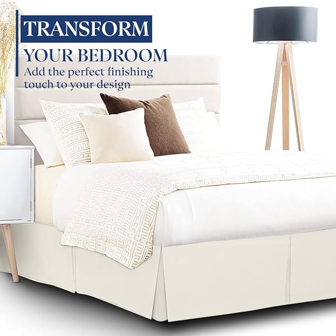 SKY BEDDINGS Luxury Pleated King Bed Skirt with Split Corners - 14 Inch Tailored Drop - Pleated Dust Ruffle - Wrinkle-Free 100% Microfiber - Easy Fit, Soft & Durable - Ivory