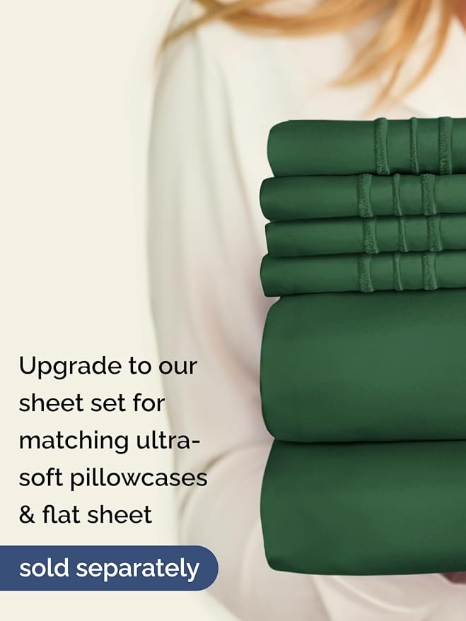 Extra Deep Twin Fitted Sheet - Hotel Luxury Single Fitted Sheet Only - Easily Fits 18 inch to 24 inch Mattress - Ultra Soft, Wrinkle Free with Extra Deep Pockets - Breathable & Comfy - Emerald Green