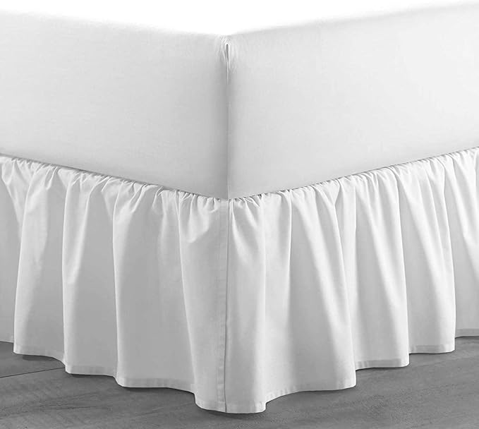 SlumberWell Full Bed Skirt with Split Corners, Soft Microfiber, 22 Inch Drop, White Solid, Elegant Ruffled Design