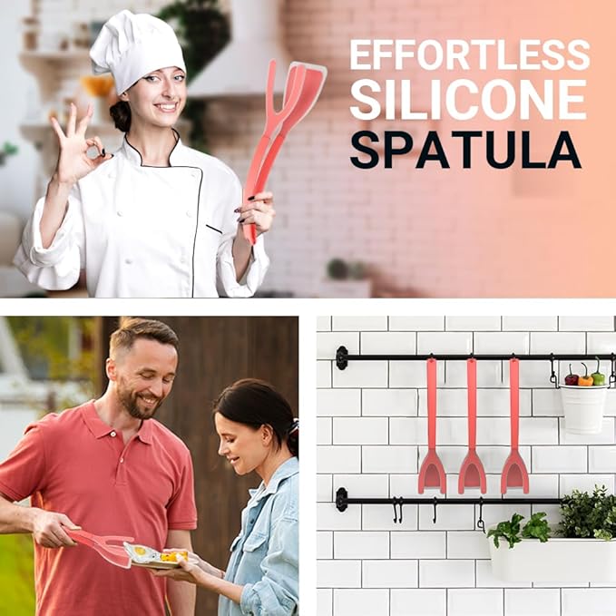 ZONZEST Silicone Egg Flipper Spatula Tongs (Set of 1) – Non-Stick 2-in-1 Grip & Flip Kitchen Tongs for Pancakes, Fish, Eggs, and More – Heat Resistant Cooking Tool (Red)