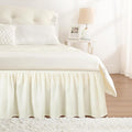 RIMELA Queen Bed Skirt 14 Inch Drop Cream, Wrap Around Elastic Bed Skirts Queen Size Dust Ruffle, Bedskirt for Adjustable Bed Base Solid Silky Fabric Machine Washable Easy to Install