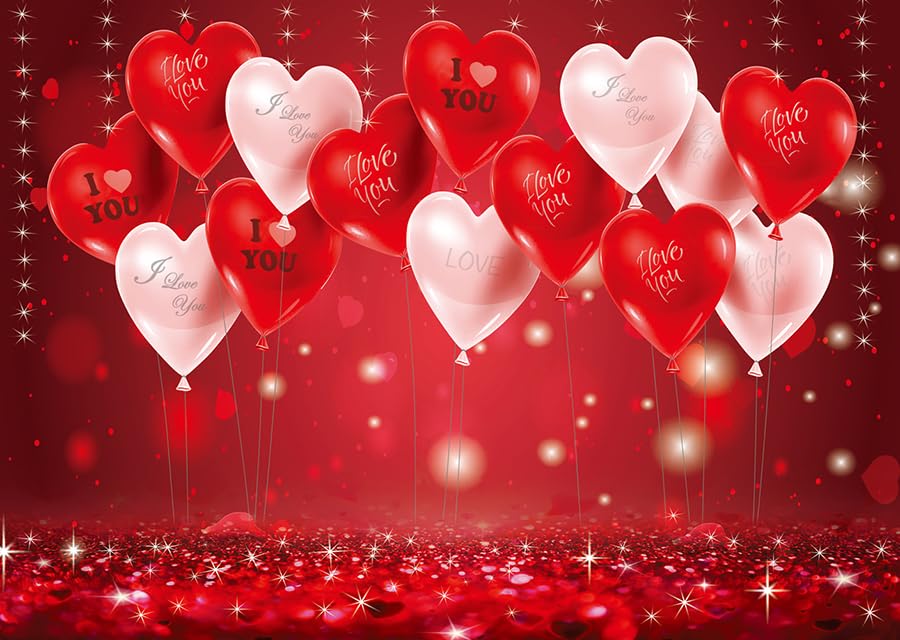 7x5ft Valentine's Day Backdrop Valentine's Day Red Love Heart Balloon Decor Banner Background Valentines Photo Backdrop Valentines Party Supplies 126 - size: 7x5ft